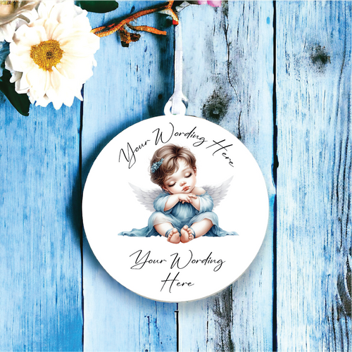 UV789 - Acrylic and UVDTF Personalised Round Hanging  - Angel 7 - Olifantjie - Wooden - MDF - Lasercut - Blank - Craft - Kit - Mixed Media - UK