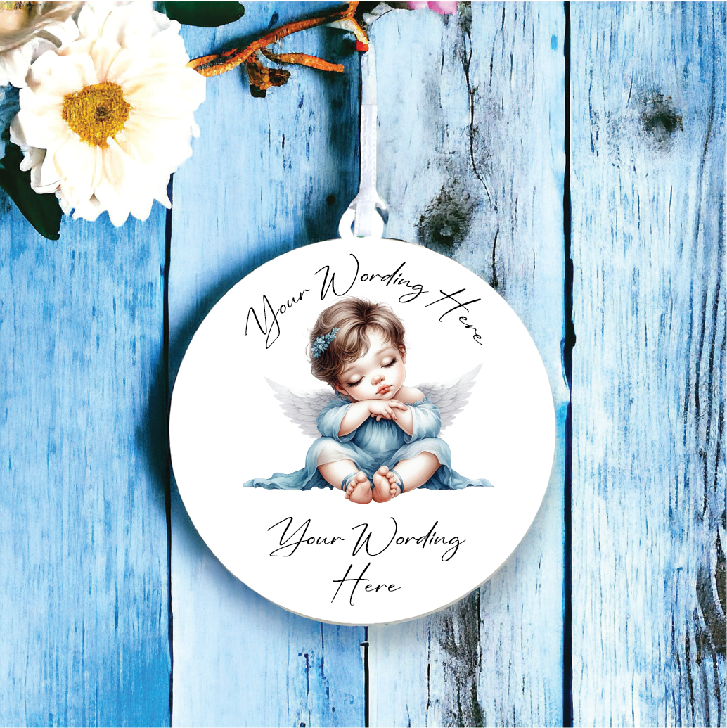 UV789 - Acrylic and UVDTF Personalised Round Hanging  - Angel 7 - Olifantjie - Wooden - MDF - Lasercut - Blank - Craft - Kit - Mixed Media - UK