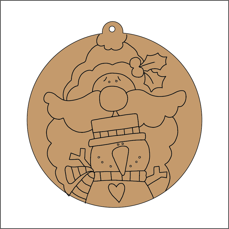 NO233 - MDF 2 Sizes  Christmas Hanging Bauble - Engraved Round Christmas Santa Snowman - Olifantjie - Wooden - MDF - Lasercut - Blank - Craft - Kit - Mixed Media - UK