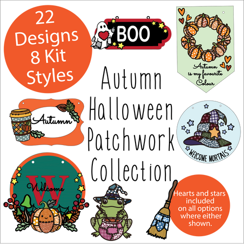 OL6097 - MDF Patchwork Autumn Halloween Doodle Collection - choose one product and character type - Olifantjie - Wooden - MDF - Lasercut - Blank - Craft - Kit - Mixed Media - UK