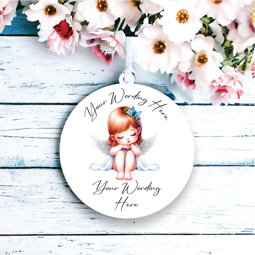 UV790 - Acrylic and UVDTF Personalised Round Hanging  - Angel 8 - Olifantjie - Wooden - MDF - Lasercut - Blank - Craft - Kit - Mixed Media - UK