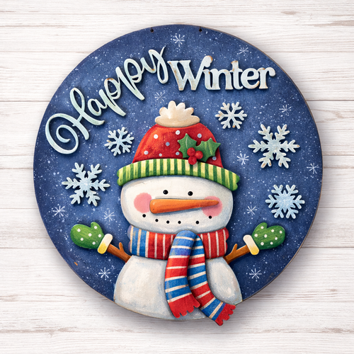 NO838 - MDF Round Christmas Snowman Hanging Plaque - Olifantjie - Wooden - MDF - Lasercut - Blank - Craft - Kit - Mixed Media - UK