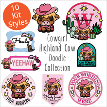 OL6100 - MDF Cowgirl Highland Cow Doodle Collection - choose one product - Olifantjie - Wooden - MDF - Lasercut - Blank - Craft - Kit - Mixed Media - UK