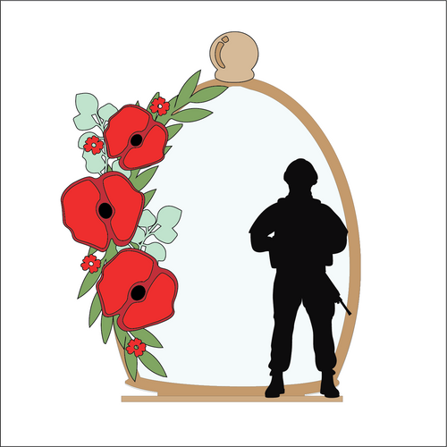 OL5046 - MDF Cloche - Poppy Army Soldier 1 - Freestanding or Hanging/no holes - Acrylic white, or clear or MDF Cloche - Olifantjie - Wooden - MDF - Lasercut - Blank - Craft - Kit - Mixed Media - UK