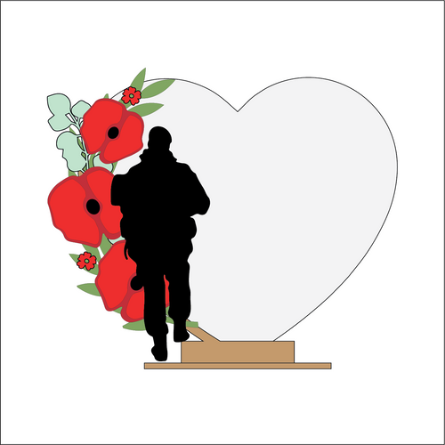 OL5049 - MDF Poppy Army Soldier 2 - Freestanding or Hanging/no holes - Acrylic white, or clear or MDF Heart - Olifantjie - Wooden - MDF - Lasercut - Blank - Craft - Kit - Mixed Media - UK