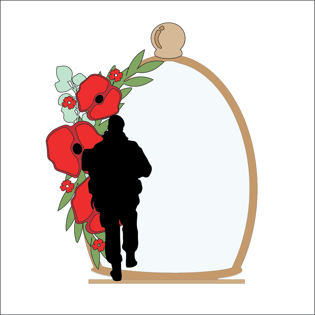 OL5047 - MDF Cloche - Poppy Army Soldier 2 - Freestanding or Hanging/no holes - Acrylic white, or clear or MDF Cloche - Olifantjie - Wooden - MDF - Lasercut - Blank - Craft - Kit - Mixed Media - UK