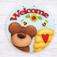 NO581 - MDF Large Welcome Bear Bee Hanging Sign - Olifantjie - Wooden - MDF - Lasercut - Blank - Craft - Kit - Mixed Media - UK