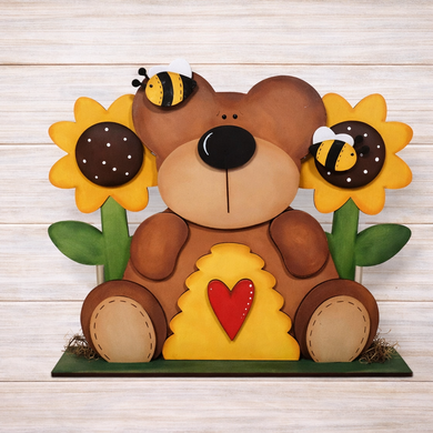 NO833 - MDF Large Freestanding Honey Bear Bee Hive Scene - Olifantjie - Wooden - MDF - Lasercut - Blank - Craft - Kit - Mixed Media - UK