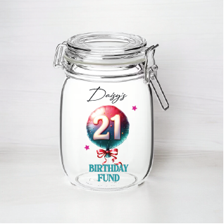 UV366 - Personalised Fund Jar UVDTF Decal - Birthday Themed - 21st Style 2 - Olifantjie - Wooden - MDF - Lasercut - Blank - Craft - Kit - Mixed Media - UK