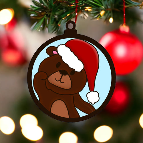 OL4187 - MDF Doodle Christmas Hanging - Bear - with or without banner - Olifantjie - Wooden - MDF - Lasercut - Blank - Craft - Kit - Mixed Media - UK