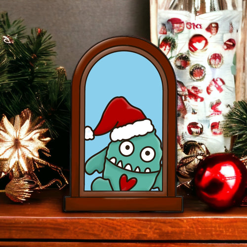 OL3419 - MDF Monster Christmas Window  Doodle Kit - Olifantjie - Wooden - MDF - Lasercut - Blank - Craft - Kit - Mixed Media - UK