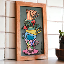 OL4025  - MDF doodle stacked Floral Teacups theme - Olifantjie - Wooden - MDF - Lasercut - Blank - Craft - Kit - Mixed Media - UK