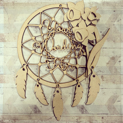 DC112 - MDF Layered Daffodil  Flower Dream Catcher Style 1 - with Initial or Wording - Olifantjie - Wooden - MDF - Lasercut - Blank - Craft - Kit - Mixed Media - UK