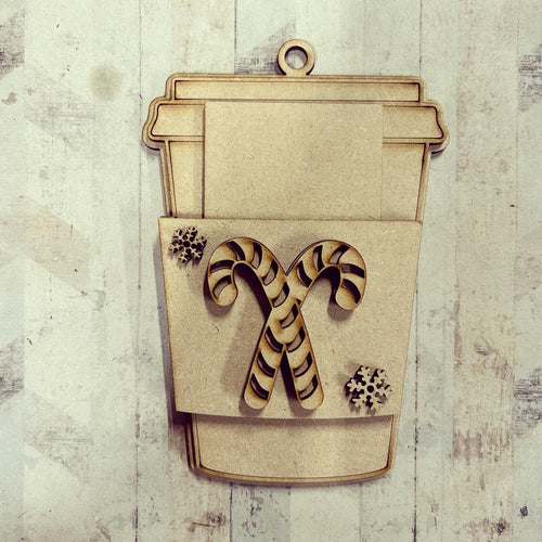 OL4117 - MDF Gift Card Holder - Coffee / Drink Cup - Candy Canes - Olifantjie - Wooden - MDF - Lasercut - Blank - Craft - Kit - Mixed Media - UK