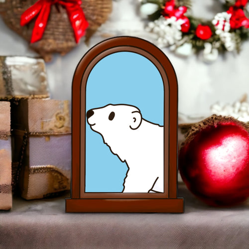 OL4193 - MDF Polar Bear Christmas Window  Doodle Kit - Olifantjie - Wooden - MDF - Lasercut - Blank - Craft - Kit - Mixed Media - UK