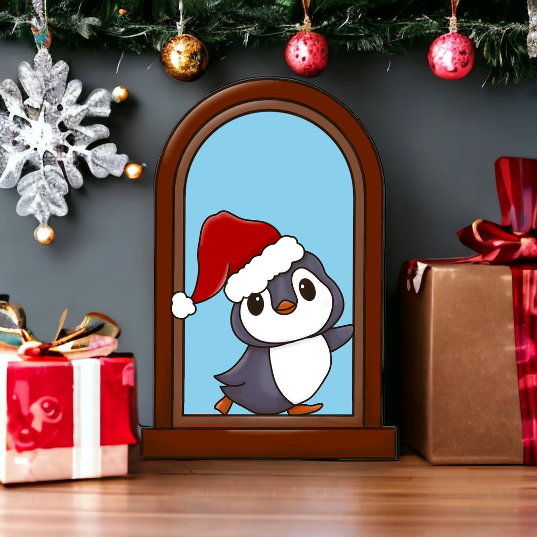 OL3506 - MDF Penguin Christmas Window  Doodle Kit - Olifantjie - Wooden - MDF - Lasercut - Blank - Craft - Kit - Mixed Media - UK