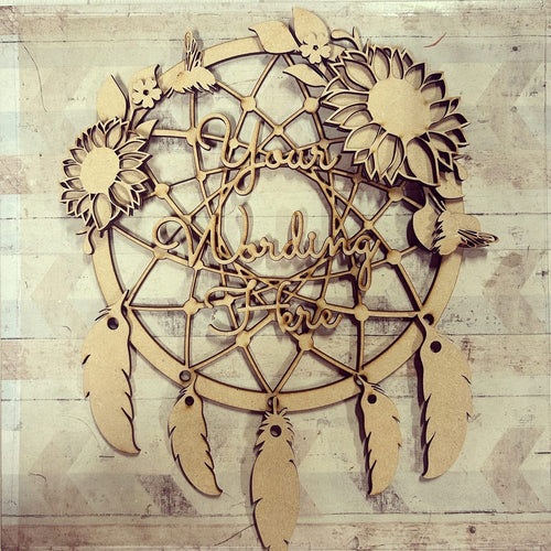 DC108 - MDF Sunflower  Flower Dream Catcher Style 1 - with Initial or Wording - Olifantjie - Wooden - MDF - Lasercut - Blank - Craft - Kit - Mixed Media - UK