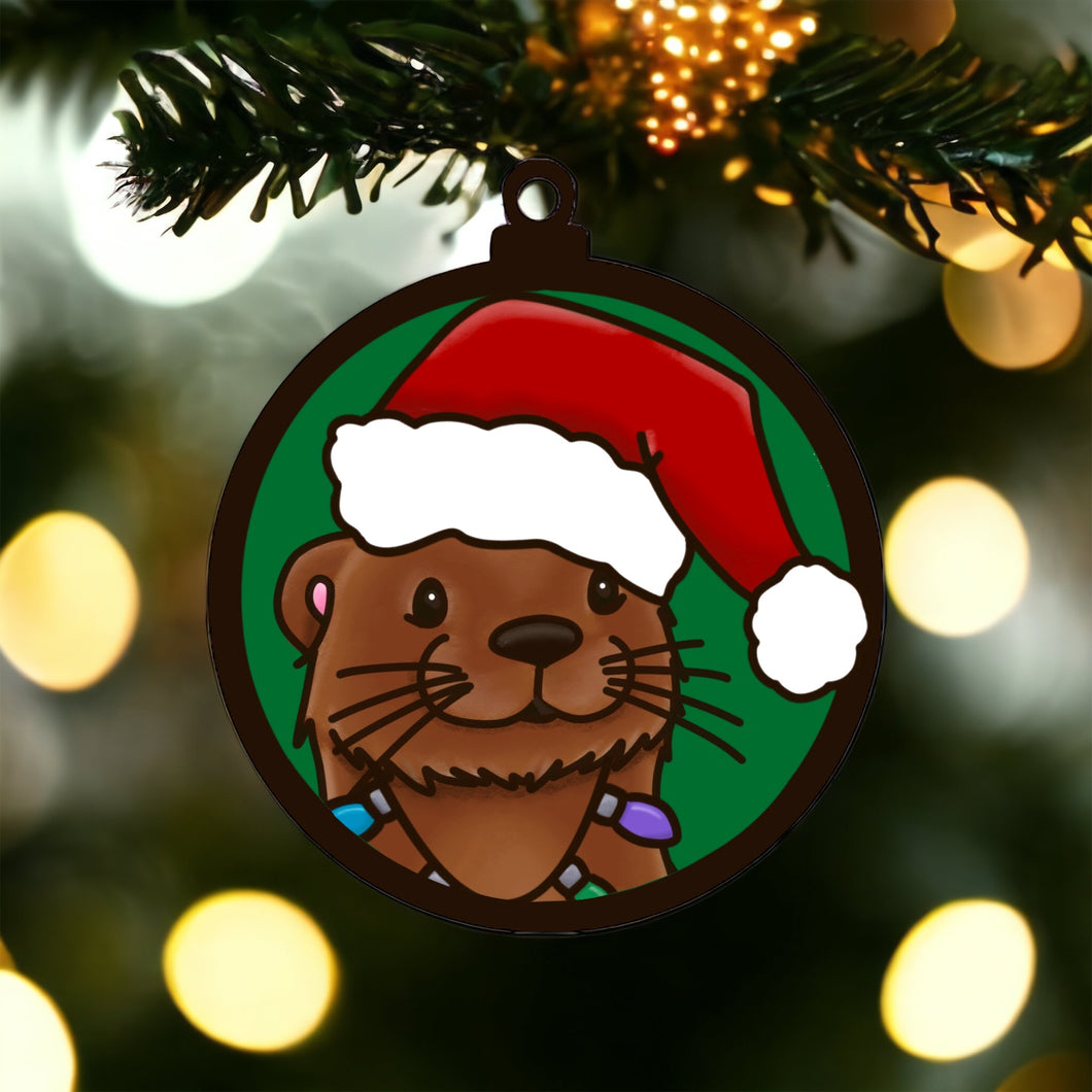 OL3542 - MDF Doodle Christmas Hanging - Cute Otter with or without banner - Olifantjie - Wooden - MDF - Lasercut - Blank - Craft - Kit - Mixed Media - UK