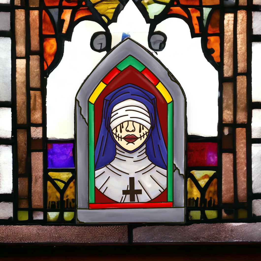 OL3496 - MDF - Haunted Nun 1 Halloween Window Doodle Kit - Olifantjie - Wooden - MDF - Lasercut - Blank - Craft - Kit - Mixed Media - UK