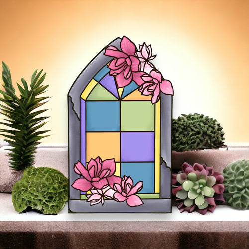 OL3206 - MDF Floral Window Arch Doodle Kit - Olifantjie - Wooden - MDF - Lasercut - Blank - Craft - Kit - Mixed Media - UK