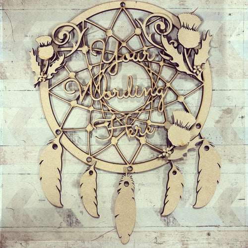 DC107 - MDF  Thistle  Flower Dream Catcher Style 1 - with Initial or Wording - Olifantjie - Wooden - MDF - Lasercut - Blank - Craft - Kit - Mixed Media - UK