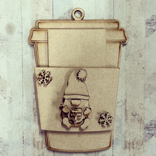 OL4120 - MDF Gift Card Holder - Coffee / Drink Cup - Present Gnome - Olifantjie - Wooden - MDF - Lasercut - Blank - Craft - Kit - Mixed Media - UK