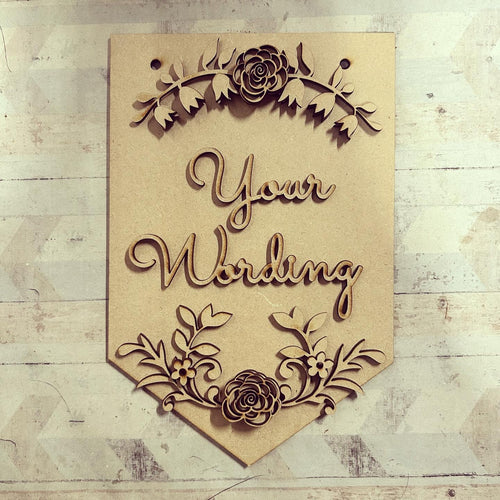 OL3406 - MDF Personalised Floral 22.5cm flag - Olifantjie - Wooden - MDF - Lasercut - Blank - Craft - Kit - Mixed Media - UK