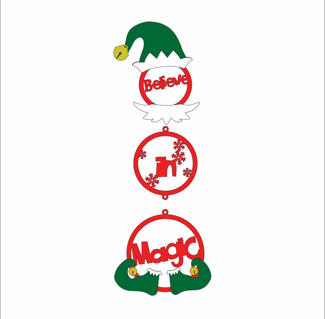 OL3479 - MDF Christmas Hanging ‘Believe in Magic’ Elf - Olifantjie - Wooden - MDF - Lasercut - Blank - Craft - Kit - Mixed Media - UK