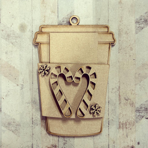 OL4119 - MDF Gift Card Holder - Coffee / Drink Cup - Heart Candy Cane - Olifantjie - Wooden - MDF - Lasercut - Blank - Craft - Kit - Mixed Media - UK