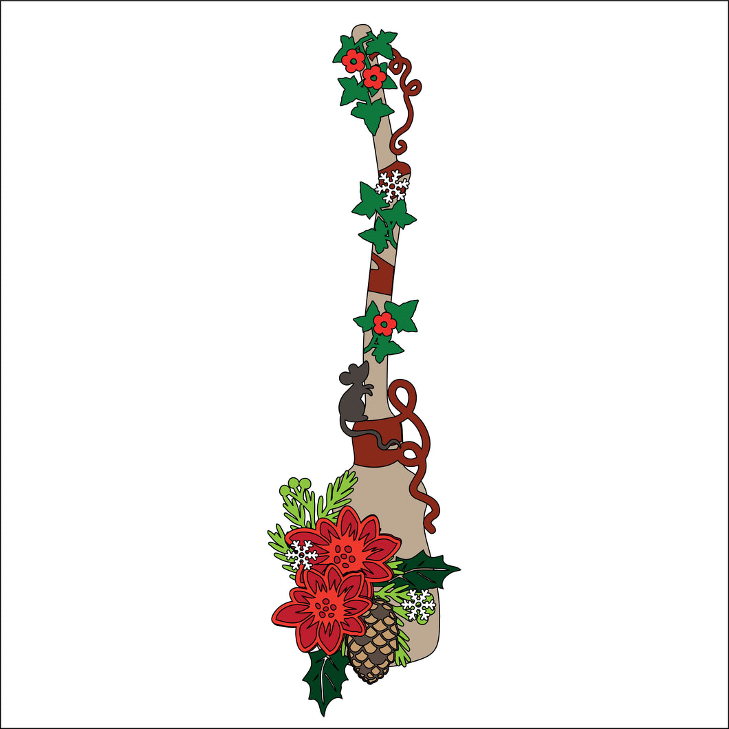 OL3410 - MDF 25cm Broom optional hanging  Kit - Winter Christmas - Olifantjie - Wooden - MDF - Lasercut - Blank - Craft - Kit - Mixed Media - UK