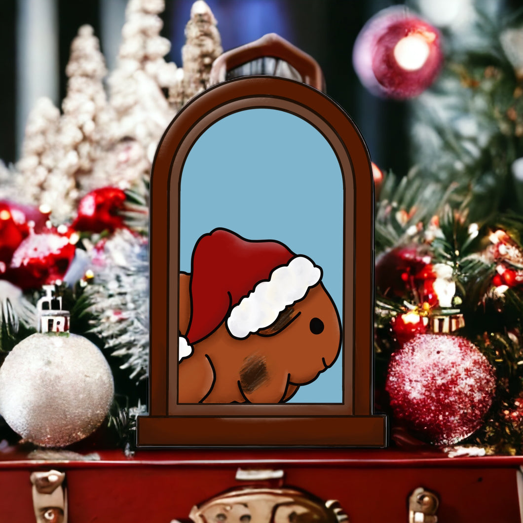 OL4038  - MDF Guinea Pig 1 Christmas Window  Doodle Kit - Olifantjie - Wooden - MDF - Lasercut - Blank - Craft - Kit - Mixed Media - UK