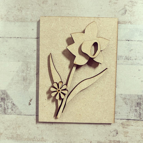 OL3407 - MDF Small Mini 8.5cm Daffodil plaque - Olifantjie - Wooden - MDF - Lasercut - Blank - Craft - Kit - Mixed Media - UK