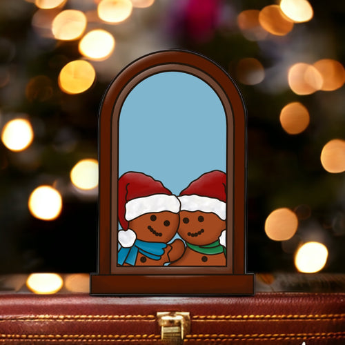 OL4021 - MDF Ginger Couple Christmas Window  Doodle Kit - Olifantjie - Wooden - MDF - Lasercut - Blank - Craft - Kit - Mixed Media - UK