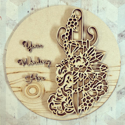 OL4142 - MDF Flower Jewels Dagger Plaque - Your wording - Olifantjie - Wooden - MDF - Lasercut - Blank - Craft - Kit - Mixed Media - UK