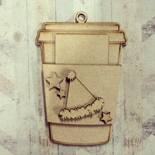OL4127 - MDF Gift Card Holder - Coffee / Drink Cup - Party Hat - Olifantjie - Wooden - MDF - Lasercut - Blank - Craft - Kit - Mixed Media - UK