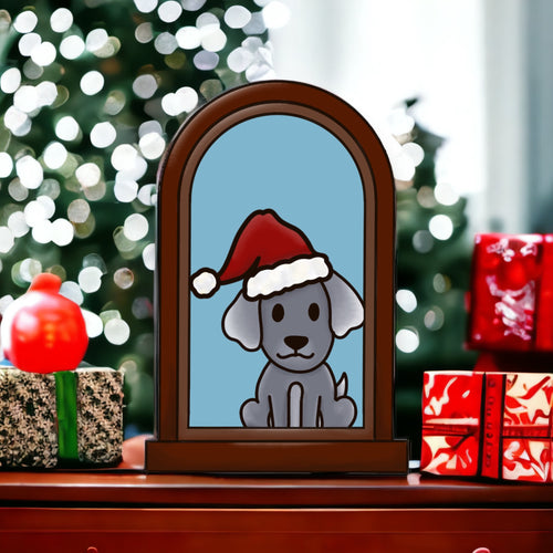 OL4018 - MDF Dog Christmas Window  Doodle Kit - Olifantjie - Wooden - MDF - Lasercut - Blank - Craft - Kit - Mixed Media - UK