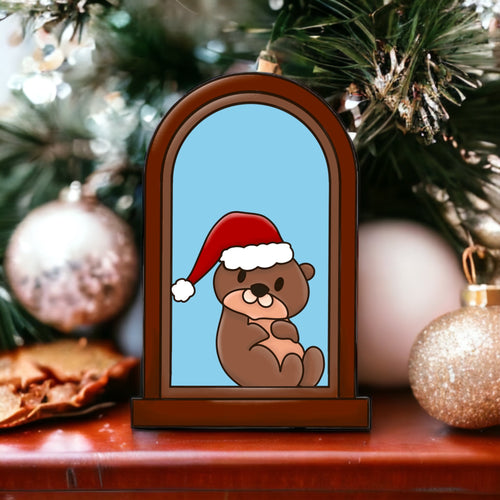 OL3505 - MDF Otter Christmas Window  Doodle Kit - Olifantjie - Wooden - MDF - Lasercut - Blank - Craft - Kit - Mixed Media - UK