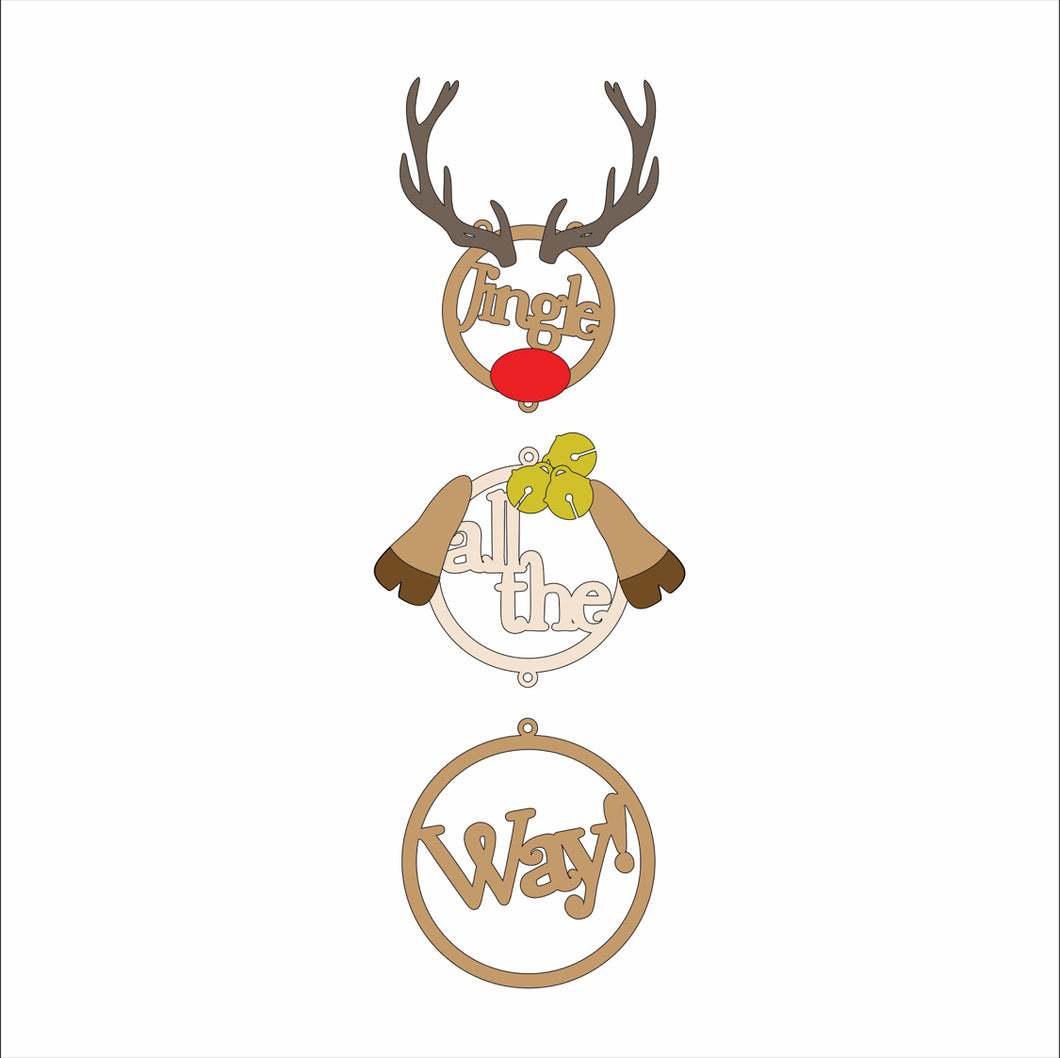 OL3480 - MDF Christmas Hanging ‘Jingle all the Way’ Reindeer - Olifantjie - Wooden - MDF - Lasercut - Blank - Craft - Kit - Mixed Media - UK