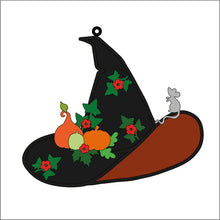 OL3401 - MDF 22.5cm witch hat optional hanging  Kit - pumpkins and flowers - Olifantjie - Wooden - MDF - Lasercut - Blank - Craft - Kit - Mixed Media - UK