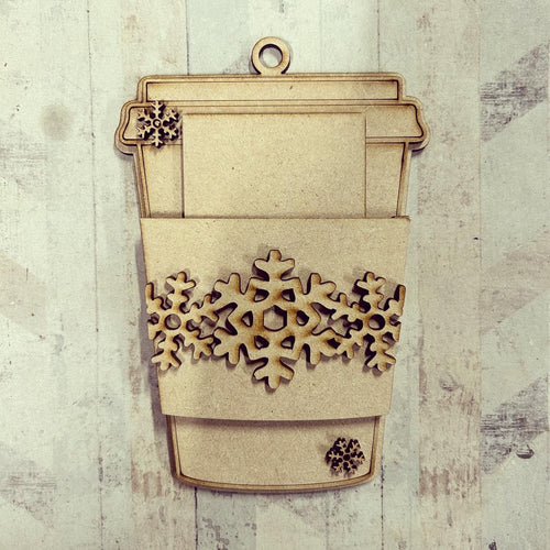 OL4113 - MDF Gift Card Holder - Coffee / Drink Cup - Snowflake Border - Olifantjie - Wooden - MDF - Lasercut - Blank - Craft - Kit - Mixed Media - UK