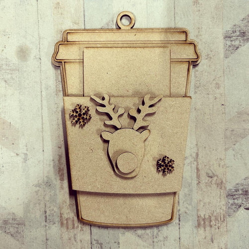 OL4114 - MDF Gift Card Holder - Coffee / Drink Cup - Reindeer - Olifantjie - Wooden - MDF - Lasercut - Blank - Craft - Kit - Mixed Media - UK