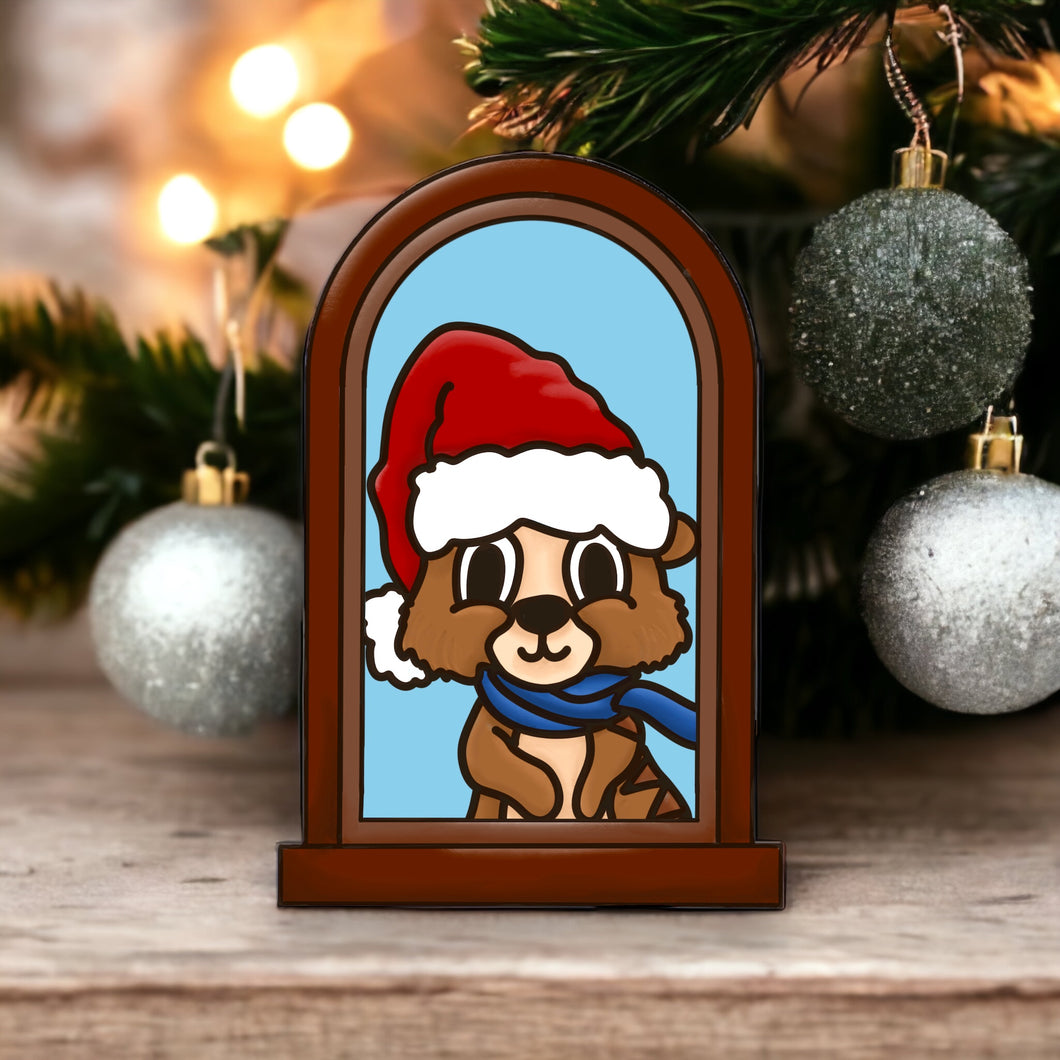 OL3508 - MDF Meerkat  Christmas Window  Doodle Kit - Olifantjie - Wooden - MDF - Lasercut - Blank - Craft - Kit - Mixed Media - UK