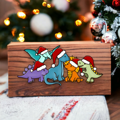 OL3490  - MDF Doodle Stacked Christmas Dinosaurs  Horizontal - Olifantjie - Wooden - MDF - Lasercut - Blank - Craft - Kit - Mixed Media - UK