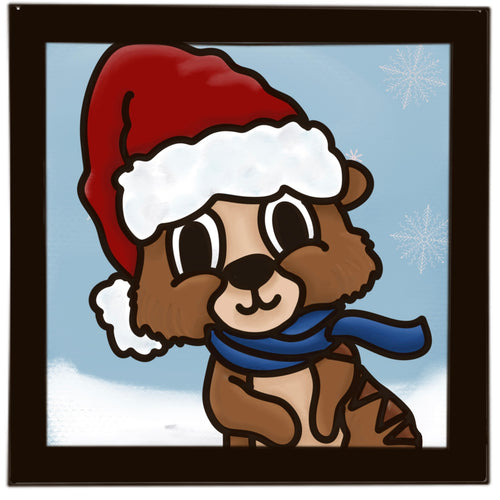 OL3503 - MDF Ladder Insert Tile - Merecat Hat Christmas doodle - Olifantjie - Wooden - MDF - Lasercut - Blank - Craft - Kit - Mixed Media - UK