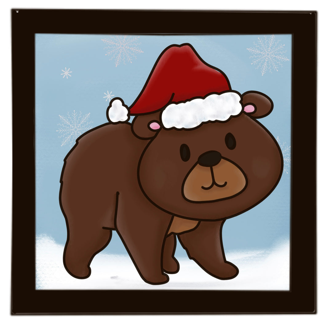 OL3412 - MDF Ladder Insert Tile - Bear Christmas doodle - Olifantjie - Wooden - MDF - Lasercut - Blank - Craft - Kit - Mixed Media - UK