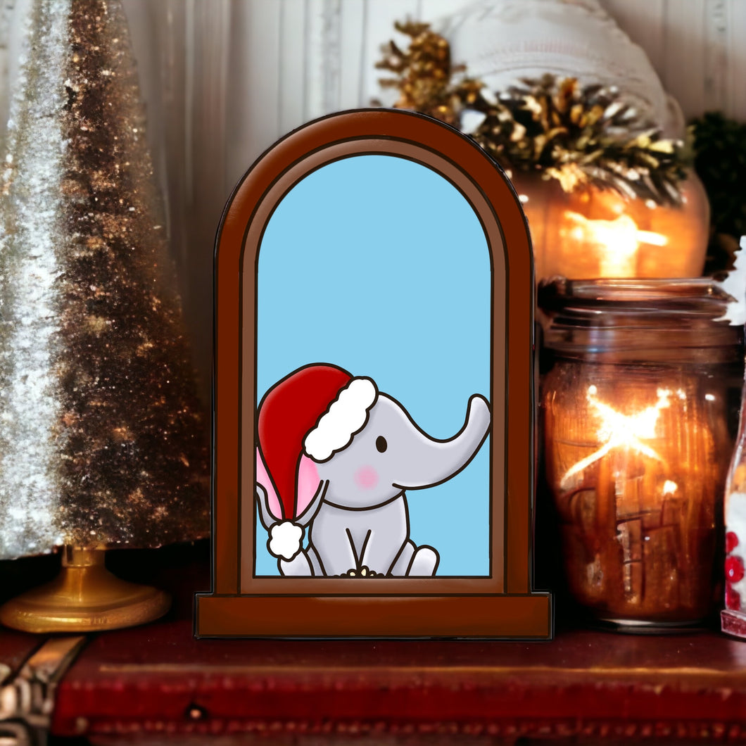 OL3418 - MDF Elephant Christmas Window  Doodle Kit - Olifantjie - Wooden - MDF - Lasercut - Blank - Craft - Kit - Mixed Media - UK