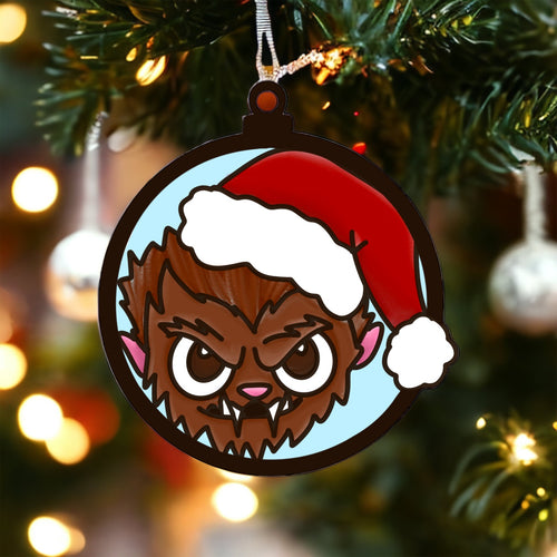 OL3463 - MDF Doodle Horror Christmas Hanging - Werewolf with or without banner - Olifantjie - Wooden - MDF - Lasercut - Blank - Craft - Kit - Mixed Media - UK