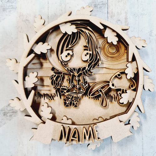 OL3215 - MDF Layered Doodle Girl 1 Plaque Personalised - Olifantjie - Wooden - MDF - Lasercut - Blank - Craft - Kit - Mixed Media - UK