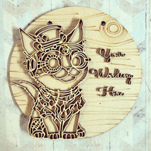 OL3231 - MDF Doodle Steampunk Cat Personalised Plaque - Olifantjie - Wooden - MDF - Lasercut - Blank - Craft - Kit - Mixed Media - UK