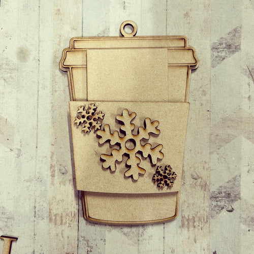 OL4121 - MDF Gift Card Holder - Coffee / Drink Cup - Snowflakes - Olifantjie - Wooden - MDF - Lasercut - Blank - Craft - Kit - Mixed Media - UK